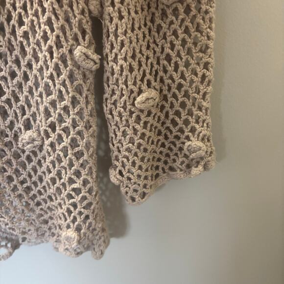 J.Jill Women’s Hand Crochet Sweater Open Cardigan Beige Linen Boho Knit XL - Picture 9 of 12